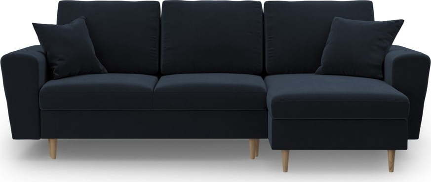 Tmavě modrá sametová rozkládací/s úložným prostorem rohová pohovka Kyoto – Cosmopolitan Design Cosmopolitan design
