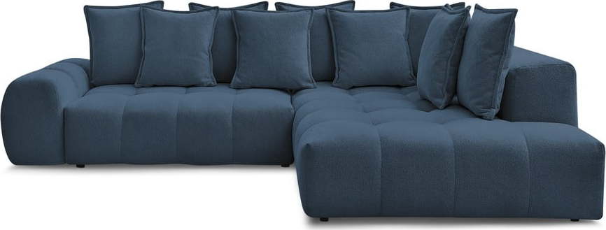 Tmavě modrá žinylková rozkládací/s úložným prostorem rohová pohovka (pravý roh/do L) Everest – Bobochic Paris Bobochic Paris