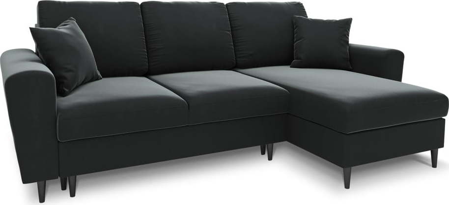 Tmavě šedá sametová rozkládací/s úložným prostorem rohová pohovka Kyoto – Cosmopolitan Design Cosmopolitan design