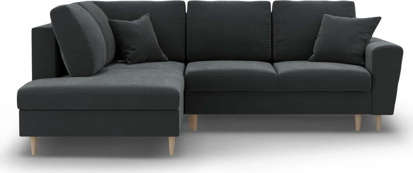Tmavě šedá sametová rozkládací/s úložným prostorem rohová pohovka (levý roh/do L) Kyoto – Cosmopolitan Design Cosmopolitan design