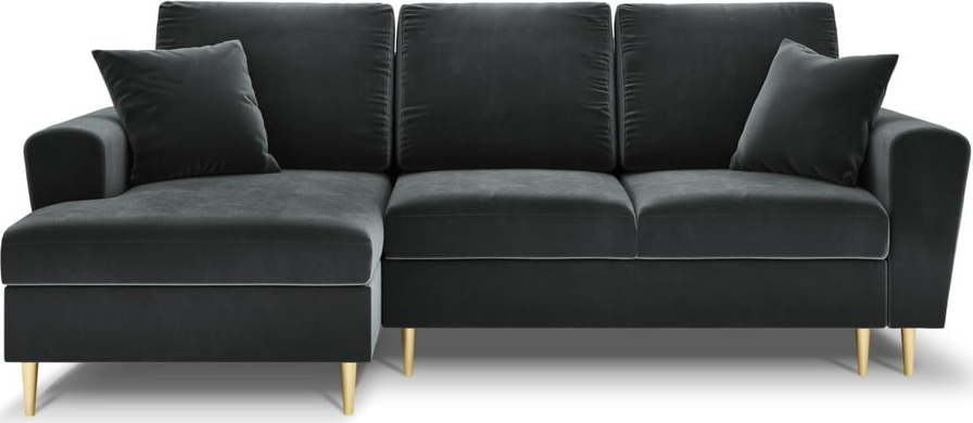 Tmavě šedá sametová rozkládací/s úložným prostorem rohová pohovka (levý roh/s lenoškou) Kyoto – Cosmopolitan Design Cosmopolitan design