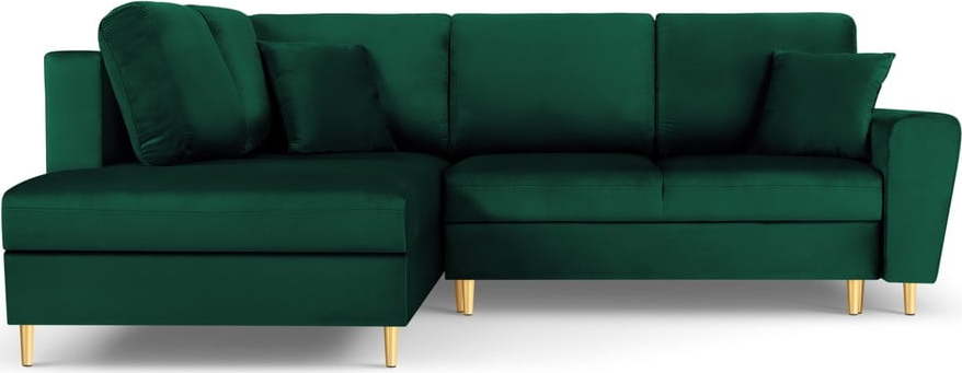 Zelená sametová rozkládací/s úložným prostorem rohová pohovka (levý roh/do L) Kyoto – Cosmopolitan Design Cosmopolitan design