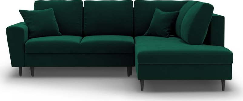 Zelená sametová rozkládací/s úložným prostorem rohová pohovka (pravý roh/do L) Kyoto – Cosmopolitan Design Cosmopolitan design