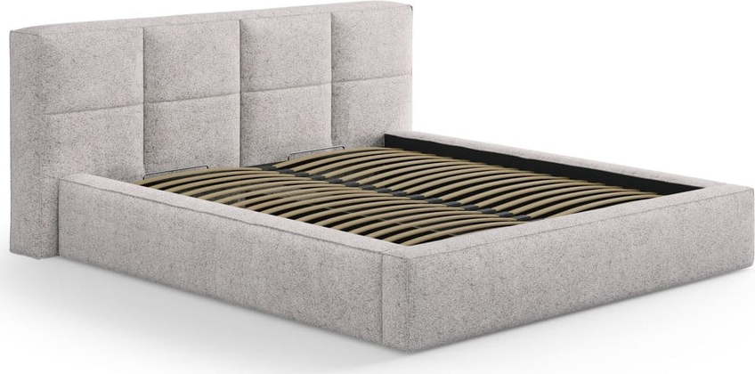 Béžová čalouněná dvoulůžková postel s úložným prostorem s roštem 140x200 cm Simon Darren – Micadoni Micadoni