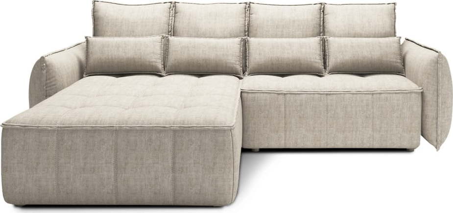 Béžová sametová rozkládací/s úložným prostorem rohová pohovka (levý roh/s lenoškou) Campo – ELTAP ELTAP