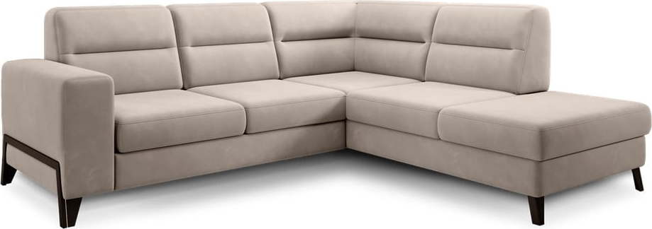 Béžová sametová rozkládací/s úložným prostorem rohová pohovka (pravý roh/do L) Cassara – ELTAP ELTAP