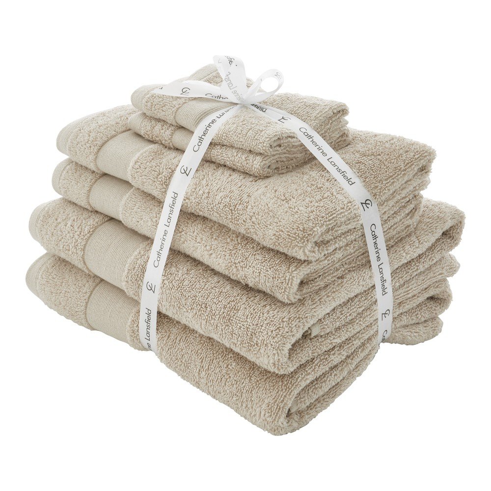 Béžové froté bavlněné ručníky a osušky v sadě 6 ks Anti-Bacterial – Catherine Lansfield Catherine Lansfield
