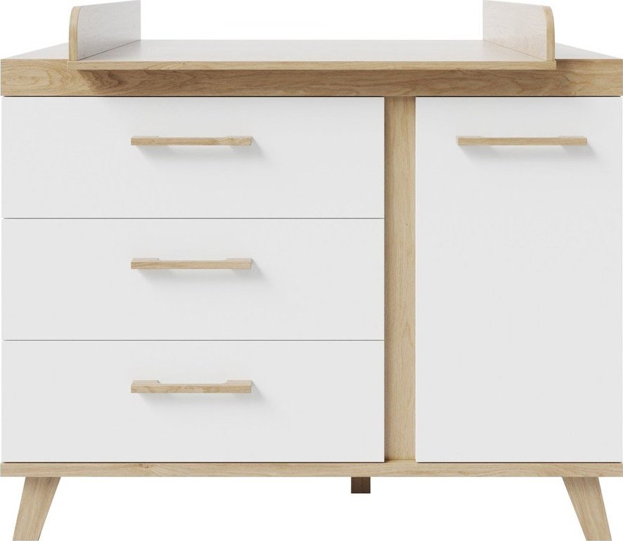 Bílá dětská komoda v dekoru dubu s přebalovacím pultem 118x103x78 cm Smile – Roba Roba