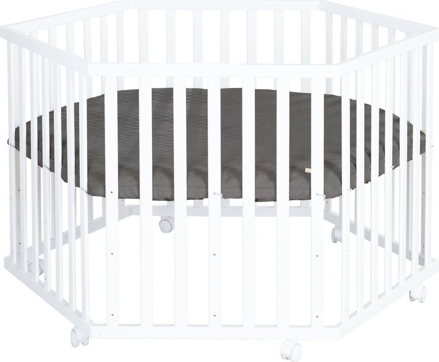 Bílá dětská ohrádka s nastavitelnou výškou/na kolečkách – Roba Roba