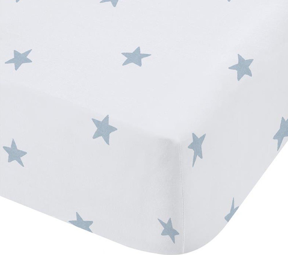 Bílé/modré napínací bavlněné dětské prostěradlo na jednolůžko 90x190 cm Mini Star & Stripes – Bianca Bianca