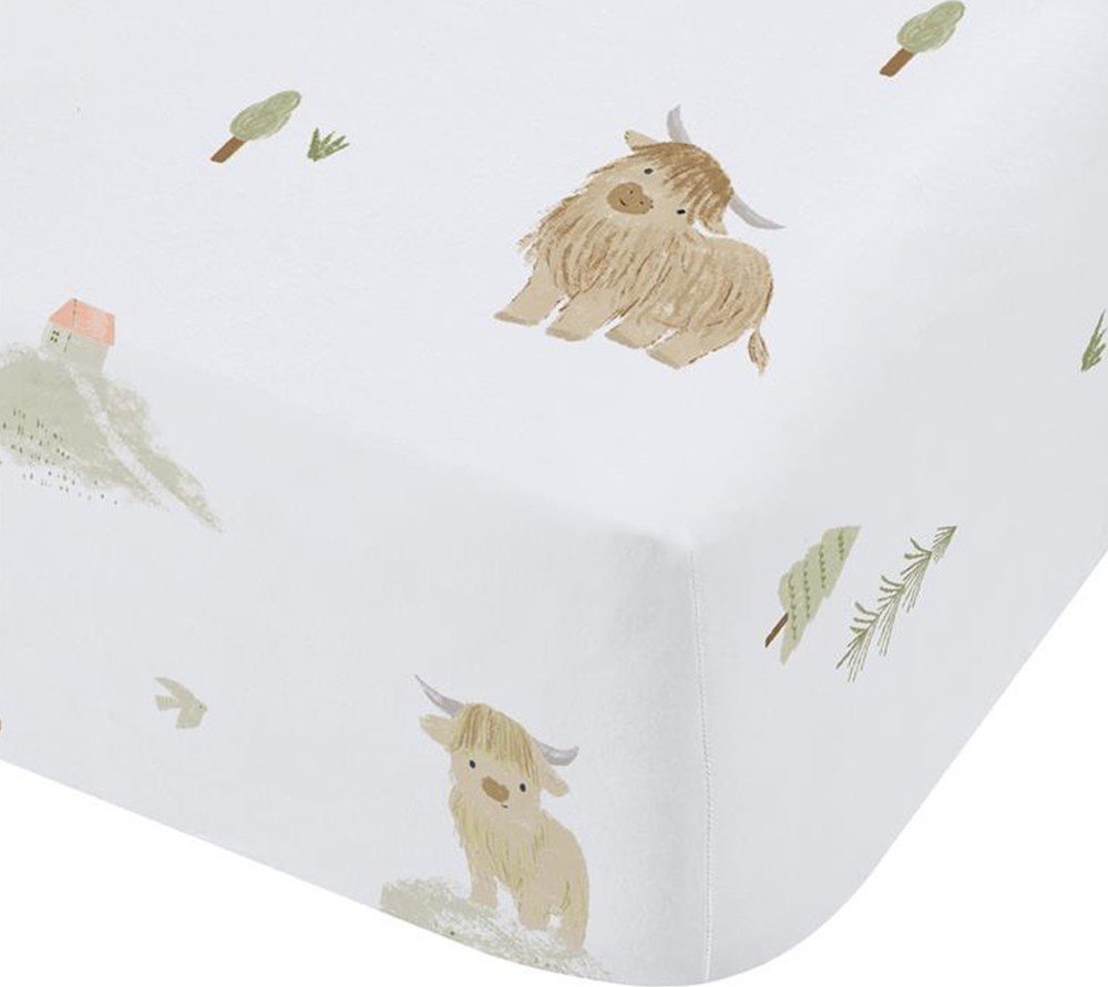 Bílé napínací bavlněné dětské prostěradlo na jednolůžko 90x190 cm Mini Moo Cow – Bianca Bianca