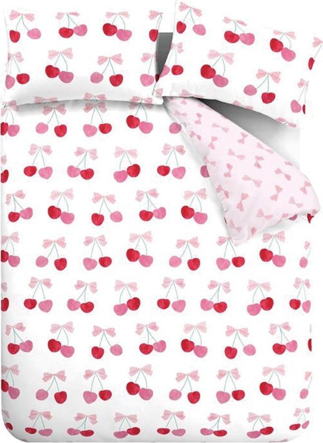 Bílé/růžové povlečení na jednolůžko 135x200 cm Cherries and Bows – Catherine Lansfield Catherine Lansfield