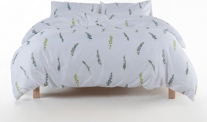Bílé/zelené povlečení na dvoulůžko/prodloužené z bavlněného saténu 240x220 cm Marseille Floral – Mila Home Luxury Mila Home Luxury