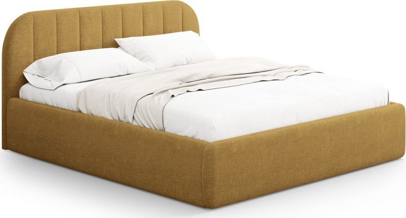 Čalouněná dvoulůžková postel s úložným prostorem s roštem 200x200 cm v hořčicové barvě Juno – Windsor & Co Sofas Windsor & Co Sofas
