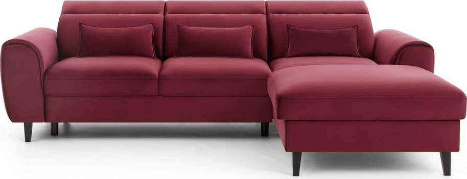 Červená sametová rozkládací/s úložným prostorem rohová pohovka (pravý roh/s lenoškou) Foble – ELTAP ELTAP