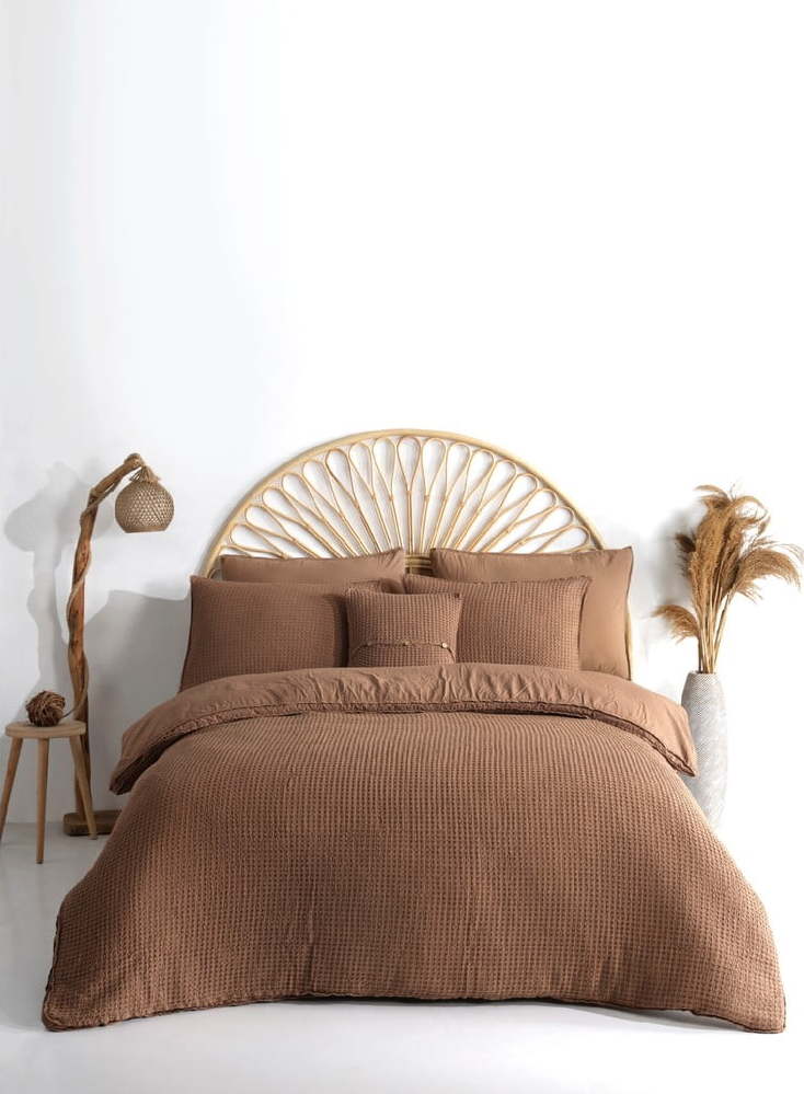 Hnědé povlečení na dvoulůžko/prodloužené z bavlny Renforcé 240x220 cm Waffle Striped – Mila Home Luxury Mila Home Luxury