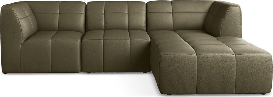 Khaki rohová pohovka z imitace kůže (pravý roh/s lenoškou) Aloha – Makamii Makamii