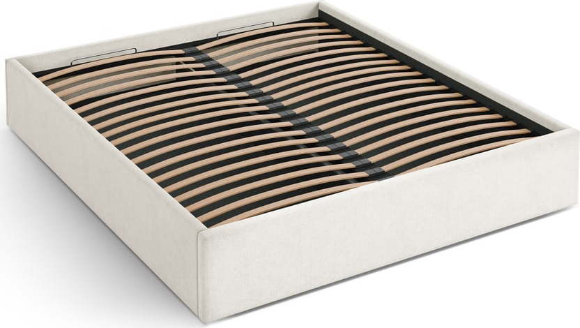 Krémová čalouněná dvoulůžková postel s úložným prostorem/bez čela s roštem 140x200 cm Susan – Micadoni Micadoni