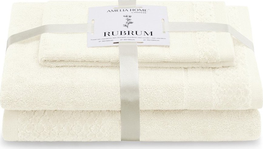 Krémové froté bavlněné ručníky a osušky v sadě 3 ks Rubrum – Restilo Restilo