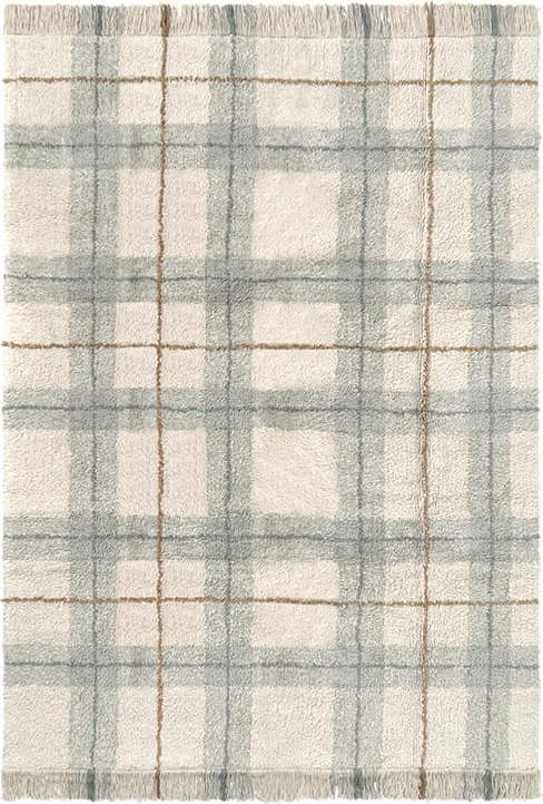 Krémový/šalvějově zelený pratelný/ručně tkaný bavlněný koberec 140x190 cm Tartan Blue Sage – Lorena Canals Lorena Canals