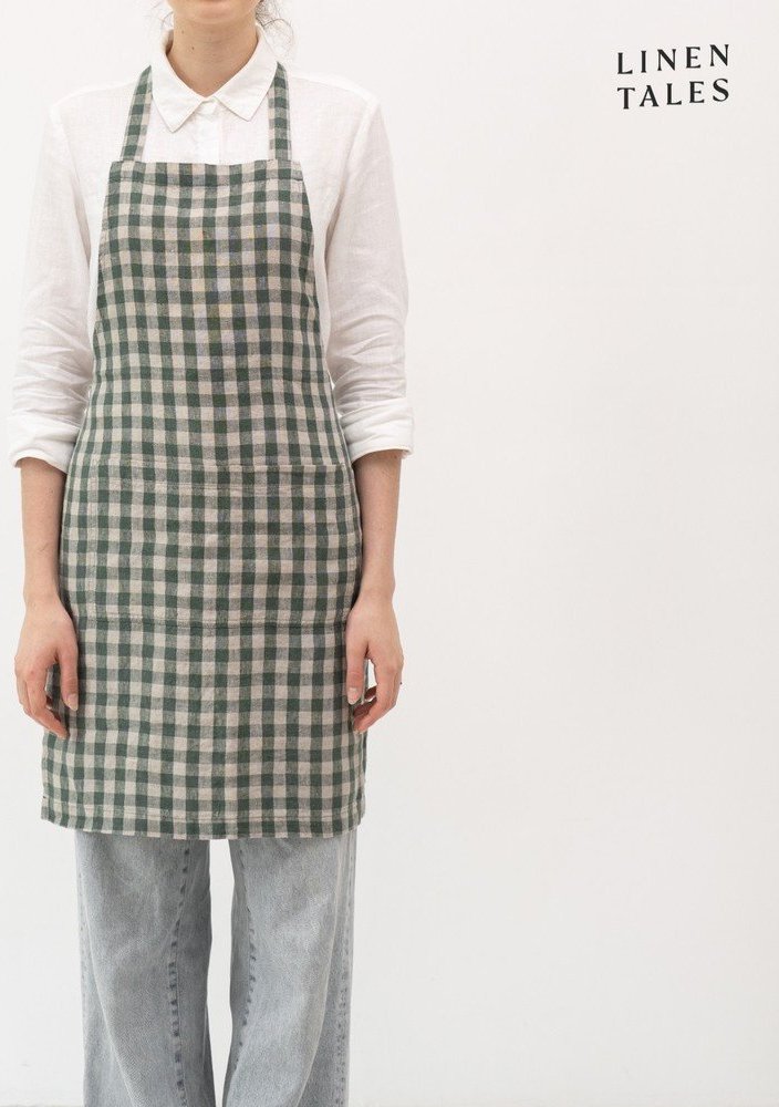 Lněná zástěra Forest Green Gingham – Linen Tales Linen Tales