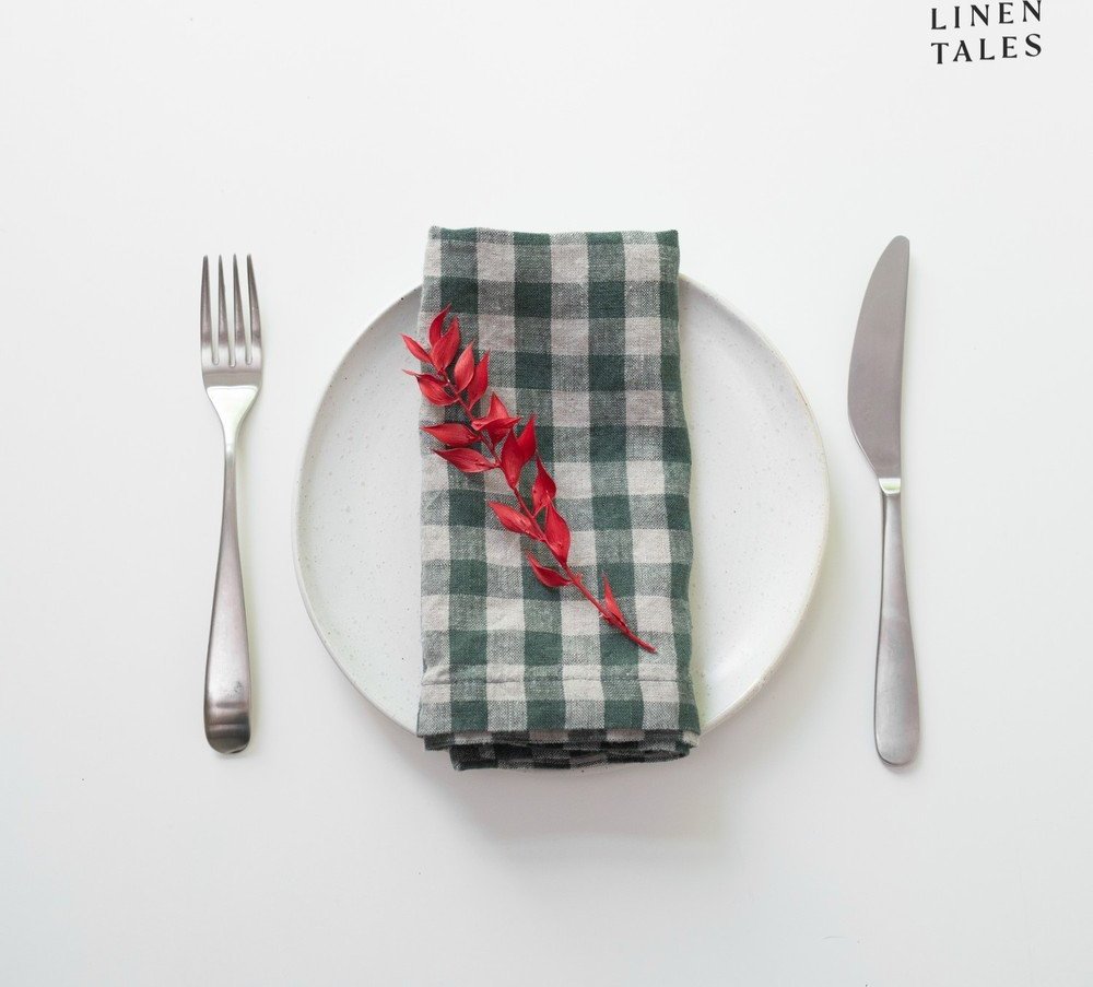Lněné ubrousky v sadě 2 ks 40x40 cm Forest Green Gingham – Linen Tales Linen Tales