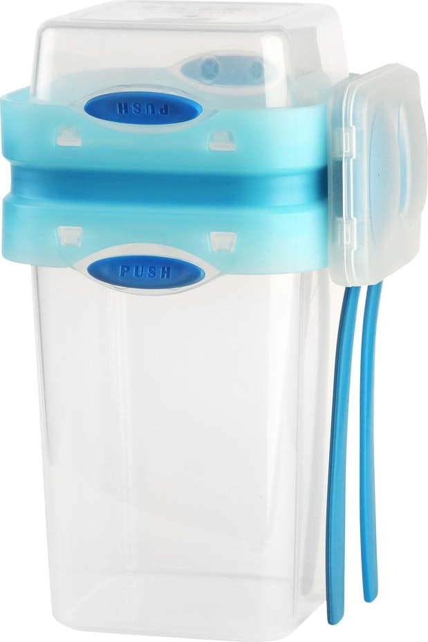 Modrá krabička na svačinu a oběd s příborem