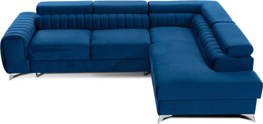 Modrá sametová rozkládací/s úložným prostorem rohová pohovka (pravý roh/do L) Laurence – ELTAP ELTAP