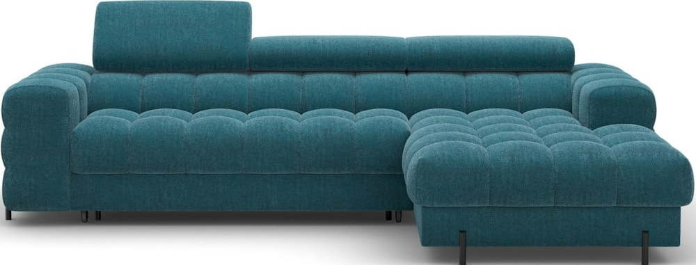 Modrá žinylková rozkládací/s úložným prostorem rohová pohovka (pravý roh/s lenoškou) Felro – ELTAP ELTAP