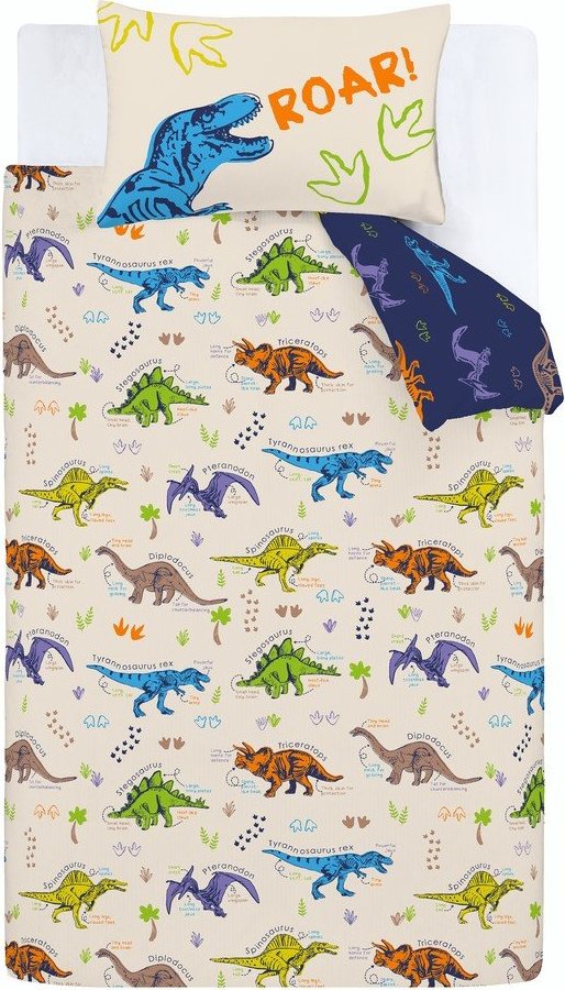 Modré/béžové dětské povlečení na dvoulůžko 200x200 cm Prehistoric Dinosaurs – Catherine Lansfield Catherine Lansfield