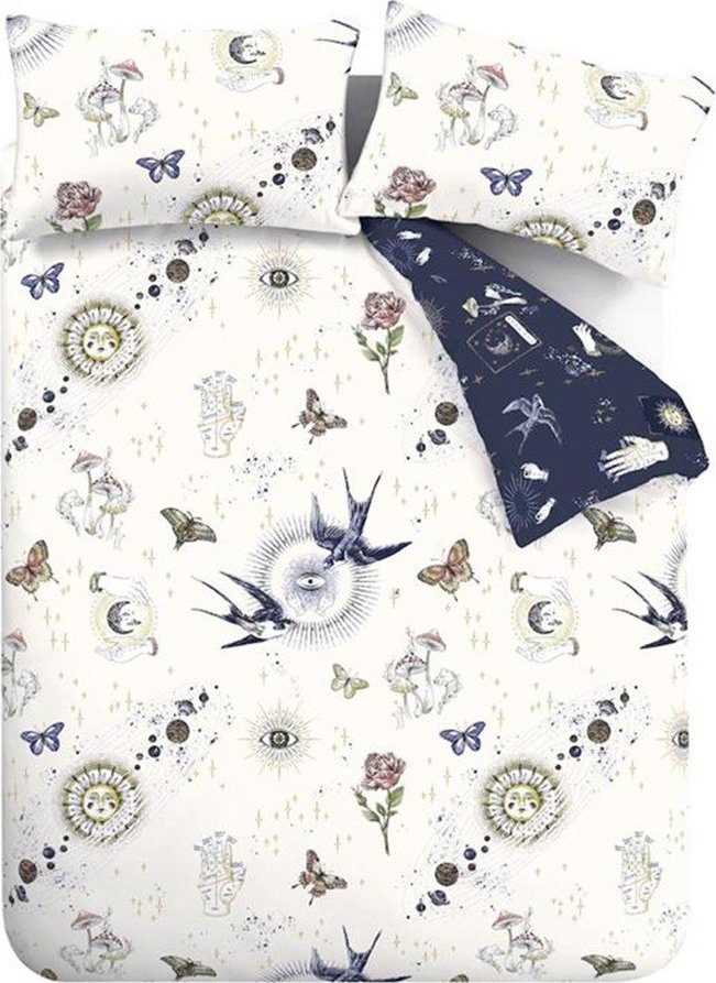 Modré/krémové povlečení na dvoulůžko/prodloužené 230x220 cm Astrology – Sassy B Sassy B