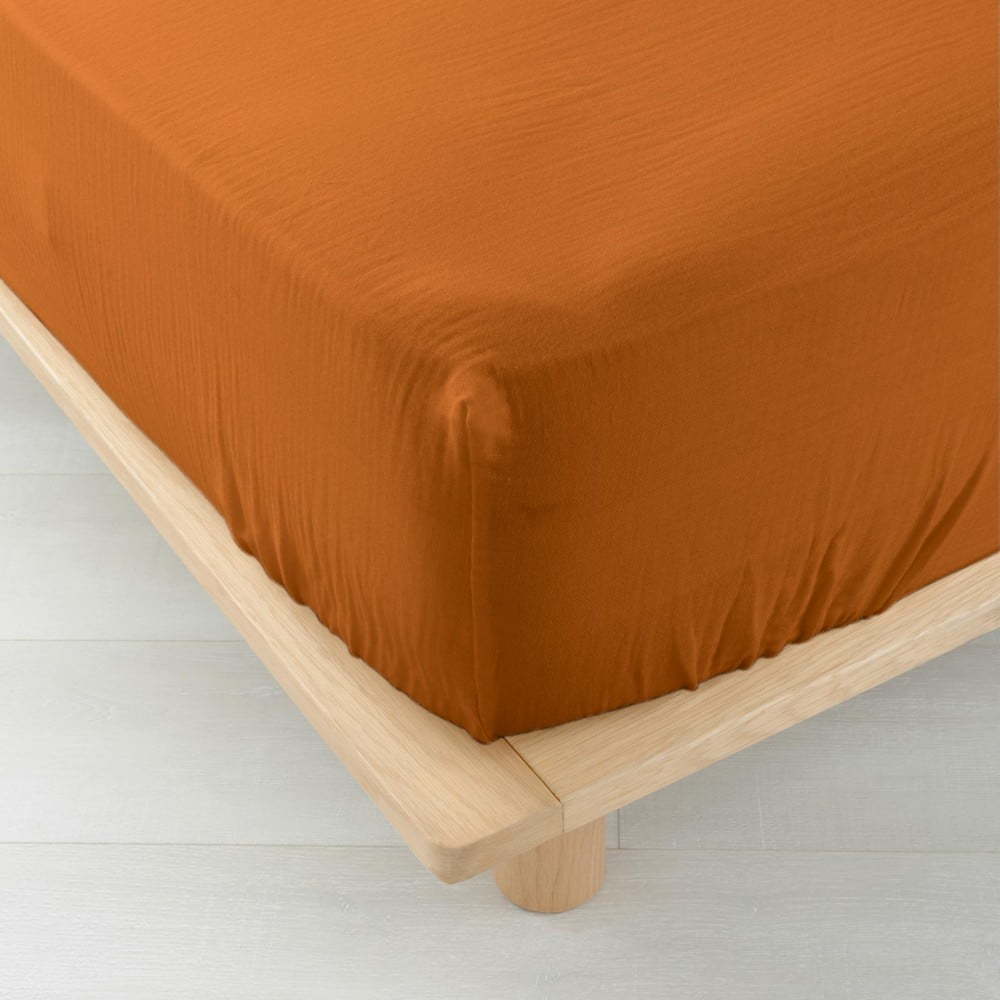 Oranžové/hnědé mušelínové prostěradlo 140x190 cm Angelia – douceur d'intérieur Douceur d intérieur