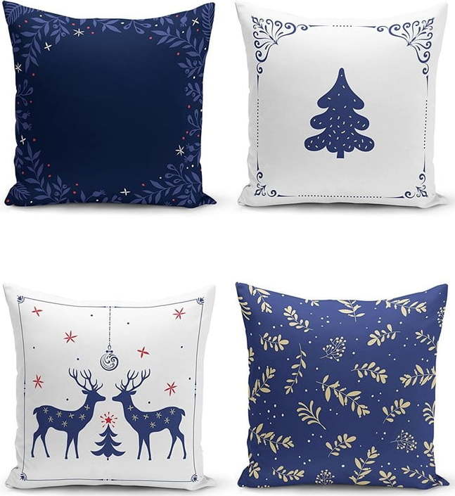 Povlaky na polštáře v sadě 4 ks s vánočním motivem 43x43 cm Blue Christmas – Mila Home Mila Home
