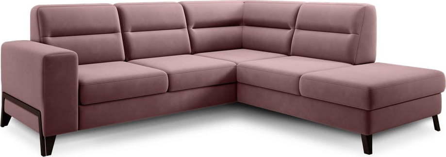 Růžová sametová rozkládací/s úložným prostorem rohová pohovka (pravý roh/do L) Cassara – ELTAP ELTAP