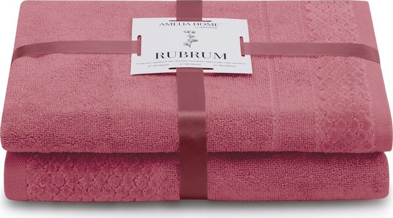 Růžové froté bavlněné ručníky a osušky v sadě 2 ks Rubrum – Restilo Restilo