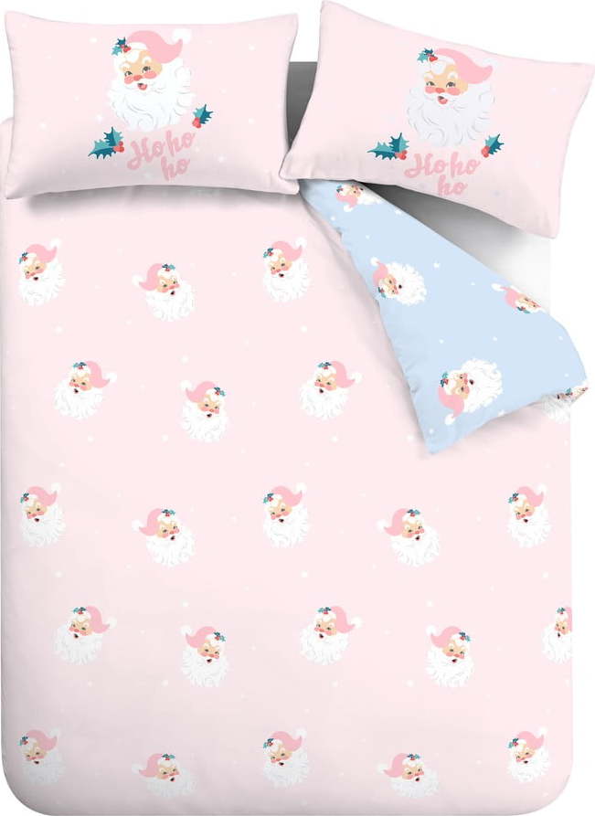 Růžové povlečení na jednolůžko 135x200 cm Vintage Christmas Santa – Catherine Lansfield Catherine Lansfield