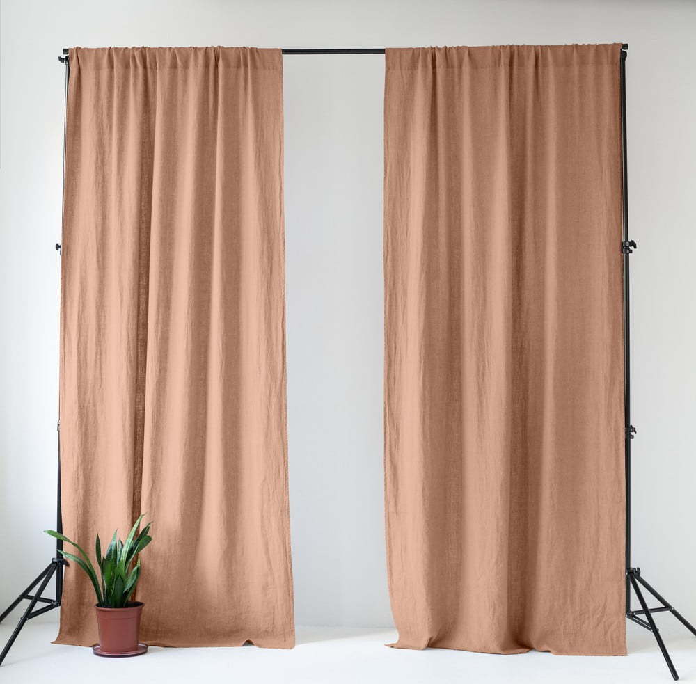 Růžový/hnědý lněný závěs 140x170 cm Cafe Creme – Linen Tales Linen Tales