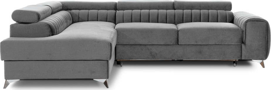 Šedá sametová rozkládací/s úložným prostorem rohová pohovka (levý roh/do L) Laurence – ELTAP ELTAP