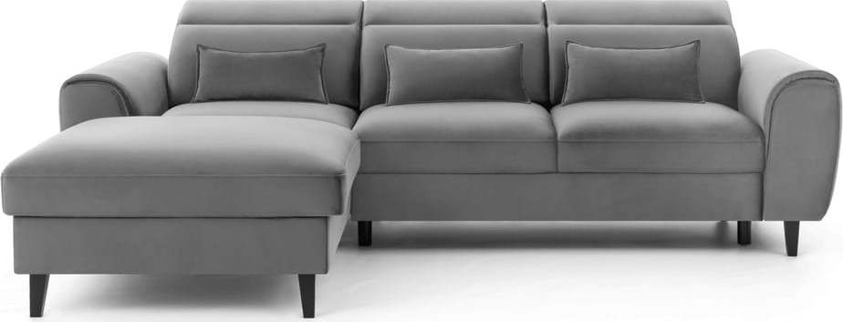 Šedá sametová rozkládací/s úložným prostorem rohová pohovka (levý roh/s lenoškou) Foble – ELTAP ELTAP