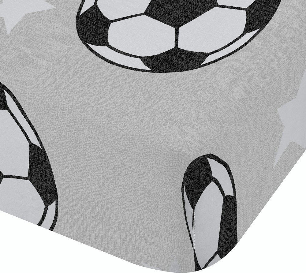 Šedé napínací flanelové dětské prostěradlo na dvoulůžko 135x190 cm Football Stars – Catherine Lansfield Catherine Lansfield
