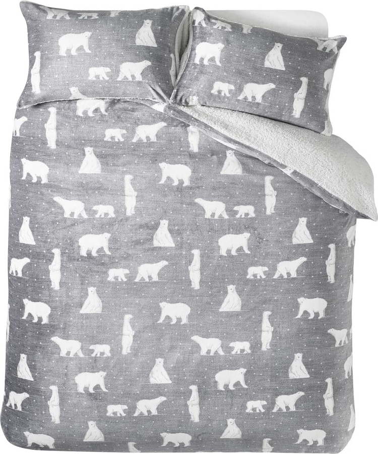 Šedé povlečení na dvoulůžko s beránkem 200x200 cm Cosy Polar Bear – Catherine Lansfield Catherine Lansfield