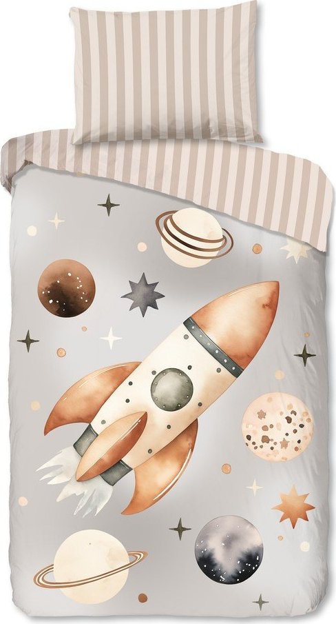 Šedobéžové bavlněné dětské povlečení na jednolůžko 140x200 cm Explore – Good Morning GOOD MORNING