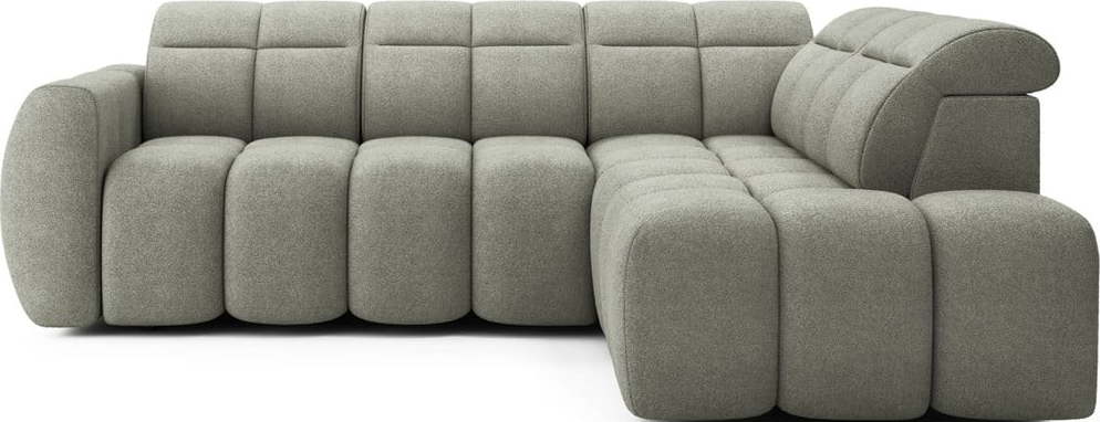 Šedozelená rozkládací/s úložným prostorem rohová pohovka z textilie bouclé (pravý roh/do L) Falconn – ELTAP ELTAP