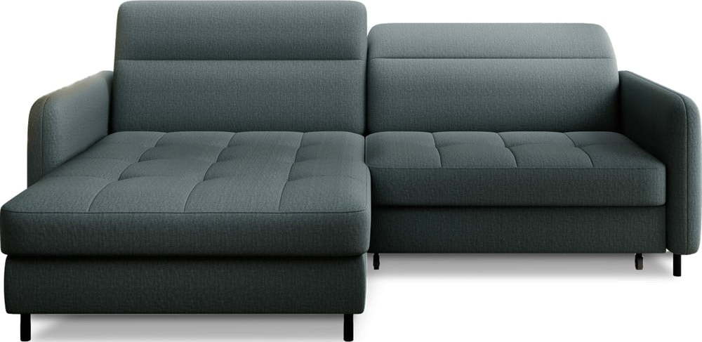 Šedozelená sametová rozkládací/s úložným prostorem rohová pohovka (levý roh/s lenoškou) Gomsi – ELTAP ELTAP