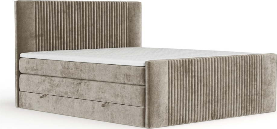 Světle hnědá boxspring postel s úložným prostorem 160x200 cm Bergamo – Maison de Rêve Maison de Reve