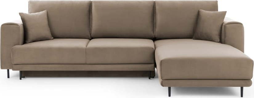 Světle hnědá sametová rozkládací/s úložným prostorem rohová pohovka (pravý roh/s lenoškou) Dalia – ELTAP ELTAP