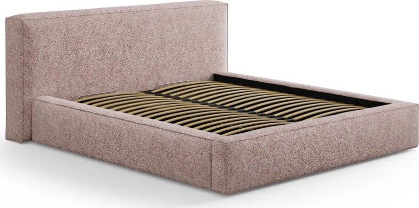 Světle růžová čalouněná dvoulůžková postel s úložným prostorem s roštem 160x200 cm Simon Olivia – Micadoni Micadoni
