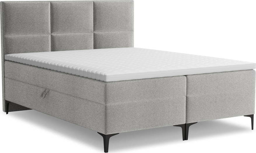 Světle šedá boxspring postel s úložným prostorem 140x200 cm Pakalana – Makamii Makamii