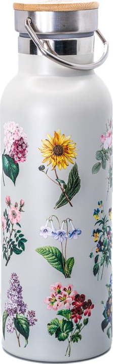 Světle šedá cestovní nerezová lahev 425 ml Vintage Flowers – Sass & Belle Sass & Belle