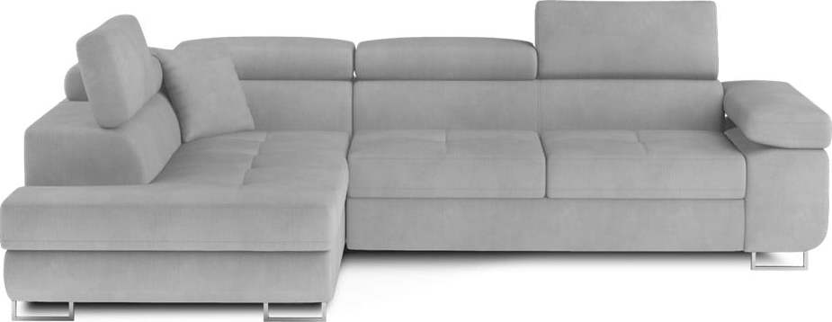 Světle šedá sametová rozkládací/s úložným prostorem rohová pohovka (levý roh/do L) Anton – ELTAP ELTAP